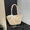 Bolso Tejido de Vacaciones de Verano en la Costa para Mujer, Bolso de Playa de Color Contrastante Estilo Perezoso, Bolso Tote de Hombro de Gran Capacidad, Bolso de Paja