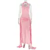Vestido ajustado de tirantes de color liso dulce para mujer, estilo europeo y americano, transfronterizo, con espalda descubierta, fruncido en el cuello halter y vestido largo recto
