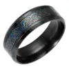 Anel Tendência Transfronteiriço de Aço Inoxidável com Padrão de Dragão Preto, Padrão Diagonal, Anel Masculino Azul de Aço Inoxidável Estilo Europeu e Americano