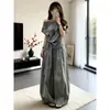 Conjunto Súper Elegante Estilo Coreano, un Conjunto Completo de Nuevos Tops de Verano Rayados de Manga Corta Descubiertos y Conjunto de Pantalones Anchos para Mujer