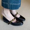 Versión de piel de oveja ~ cuero genuino estilo pequeño fragante plano retro de una palabra con zapatos Mary Jane para mujer punta redonda boca baja zapatos de una sola capa zapatos de cuero pequeños