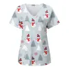 2024 Estação Independente de Comércio Exterior Outono e Inverno Novo Natal Digital Impressão 3D Gola V Bolso com Aba Calça Camiseta de Manga Curta Uniforme de Enfermagem Feminino