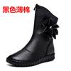 Botas planas de piel auténtica estilo europeo y americano con cremallera frontal, cosidas a mano, con flores, para mujer, talla extra grande 4143