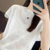 Camisa fina de manga curta, meia manga, jacquard, novo, 2024, estilo ocidental de alta qualidade, gola redonda, vazado, verão, suéter feminino, tudo em combinação