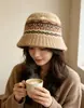 Sombrero de Pescador Tejido Retro Fair Isle Otoño Invierno para Mujer, Adelgazante, Cálido, de Lana, Sombrero Cubo Versátil con Atmósfera