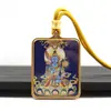 Colgante Thangka de Acero de Titanio Chapado en Oro con Arena Mineral Pintada a Mano Amuleto Collar de los Ocho Santos Patronos Buda Protector