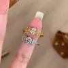 Anillo Vintage Retro Redondo Diamante Mariposa Flor Diseño Nicho Alta Gama Diamante Completo Exquisito Versátil Apilable