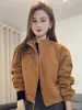 Chaqueta corta estilo coreano con cremallera, cuello alto y diseño plisado, prenda exterior casual para mujer, nueva colección otoño 2026, corte holgado, efecto adelgazante, prenda exterior de moda