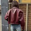Chaqueta de cuero corta, holgada, de hombros caídos y con cuello, estilo coreano. Vintage, versátil, simple y adecuado para el commuting en primavera y otoño, ideal para personas menudas
