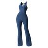 Macacão de Yoga Estilo Europeu e Americano para Mulheres com Design Vazado nas Costas, Roupa Esportiva, Fitness Justo Levanta Bumbum Alta Elasticidade Peça Única Calça Flare