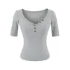 Camiseta de Manga Media con Botones y Cuello en U Estilo Americano Picante para Mujer, Temporada de Verano, Muy Atractiva, Diseño Puro y Seductor, Top de Nicho Ajustado
