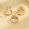 Anel Ajustável com Abertura Geométrica Vazada Moda Feminina Anel Personalizado Senso de Linha Ouro Vazado Ornamentos de Mão Mulheres