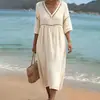 Vestido Novo de Verão 2026 Europeu e Americano Transfronteiriço Moda Feminina Solto Casual Decote V Cor Sólida Estilo Férias