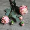 Flores Artificiais, Peônias Vintage, Enfeites para Decoração de Casamento e Casa, Flores Falsas Pintadas a Óleo, Peônias de 5 Cabeças com Borda Queimada para Decoração de Casamento