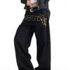 Pantalones Vaqueros Casuales de Pierna Ancha Recta Sueltos de Mezclilla Bordados con una Cimitarra Negra Estilo Retro Americano para Mujer y Hombre de Uso Reversible