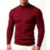 Suéter de Punto Rayado Suéter para Hombre Cuello Medio Alto Elástico Capa Base Estilo Europeo y Americano para Hombre Suéter de Punto de Color Sólido Suéter Delgado para Hombre