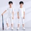 Conjunto de Roupa Esportiva Infantil de Manga Curta de Secagem Rápida Calça Três Quartos Verão Roupa para Corrida Treino de Basquete Futebol Roupa Elástica para Fitness