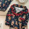 Pijama Infantil Menina Renda Xadrez Ursinho Marrom Conjunto Cardigan Calça Manga Longa Primavera Outono Roupa de Casa Dormitório Estudantil