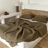 Funda de Cama Individual Doble Cara de Color Sólido Estilo Coreano, Algodón Puro Lavado a la Arena, Juego de Tres Piezas, Sábana Acolchada Engrosada de Algodón Puro, Adecuada para Todas las Estaciones