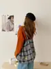 Otoño/Invierno Nuevo Bolso de Hombro Doble Cara de Lana Estilo Retro Cuadros Estilo Universitario Bolso Tote Gran Capacidad coreano para el Trabajo Bolso de Tela