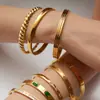 INS Pulsera de acero de titanio estilo europeo y americano ajustable oro de 18K pulsera que no se decolora joyería de mano de acero inoxidable con circonita de alta calidad para mujer