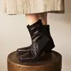 Botas adelgazantes de cuero genuino para comercio exterior transfronterizo, botines retro de otoño e invierno con punta cuadrada y tacón grueso en negro y marrón, botines estilo Martin para el día a día