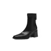 Botines de moda retro de tacón alto con tacón grueso de 6.5 cm, nuevas botas ajustadas de punta cuadrada para mujer de otoño e invierno, botines Chelsea para mujer para el trabajo