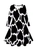 Vestido de Manga Larga para Niña con Estampado Digital 3D de Manchas de Vaca, Textura Asimétrica, Exportación Europea y Americana Transfronteriza, Primavera y Otoño