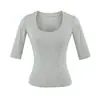 694-Camiseta de Moda Estilo Europeo y Americano con Cuello en U y Mangas Medias para Mujer 2026 Primavera y Verano Nuevo Look Sexy Adelgazante Camiseta Interior Top
