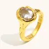 Joia de Mão Elegante Europeia e Americana Transfronteiriça de Nicho Retrô Anel de Zircônia Ovo de Pombo Furado em Aço Inoxidável Banhado a Ouro 18K Luxo Acessível Feminino