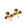 Corea del Sur Marrón Maillard Pendientes de Perlas Pétalo Degradado para Mujer Pendientes Únicos Elegantes con Sentido del Diseño Nicho