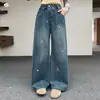 Jeans con Bordado de Estrellas para Niñas 2026 Nuevo Estilo Otoño Pantalones Rectos Vintage Ajustados Pantalones de Pierna Ancha para Niños Mayores