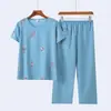 Conjunto de Manga Curta para Mulheres de Meia-Idade e Idosas, Camiseta Casual, Gola Redonda, Roupa de Verão para Mãe, Roupa de Casa Respirável, Pijama para Usar por Cima