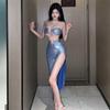 Três da manhã lingerie sexy sexy menina gostosa estilo boate top sem alças cintura alta saia longa fendada até o meio da panturrilha geração provocadora