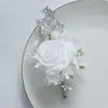 Art Accord 2436 Flor de Casamento Arte Flor Artificial Flor de Celebração de Negócios Abertura Flor de Lapela para Convidados Flor de Mão Branca