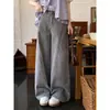 Jeans Cinza Versátil Moda Feminina Cintura Alta Casual Calças de Perna Larga Fazem as Pernas Parecerem Mais Longas Calças de Outono Roupa de Fora Tendência