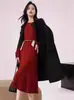 Vestido Longo de Tricô Vermelho de Ano Novo, Novo Estilo Outono e Inverno, Estilo Solto e Relaxado, Vestido de Tricô para Camadas