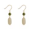 Aretes/Clip para Oreja de Jaspe de Jade Hetiano Natural con Oro de 14K, Diseño de Nicho, Moda Nacional, Lujo Ligero de Alta Gama