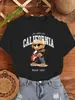 Camiseta Estampada de Oso Guitarra Cuervo Ídolo Letras para Mujer Verano Versátil Cuello Redondo Hip-Hop Manga Corta Mujer