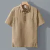 Estilo Old Money Camisa de Lino Puro Manga Corta Polo para Hombre Delgado Verano Casual Top de Lino