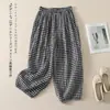 Pantalones Harem de Cuadros de Algodón y Lino de Verano 2026 Pantalones Linterna Versátiles Pantalones Cortos para Mujer