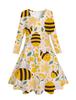 Aliexpress Transfronteiriço Impressão Digital 3D Abelhinha Planta Flor Fresco Pastoral Princesa Saia Longa Vestido de Manga Comprida