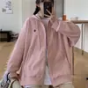 Jaqueta moletom com capuz feminina 2026 nova primavera e outono solta estilo coreano para casal BM com forro de fleece espessado com zíper cardigã moderno