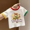 Camisetas de Algodón Puro con Bloques de Color para Niños y Niñas Moda Coreana de Verano Ropa Elegante 2026 Camiseta Básica Versátil de Manga Corta Camiseta con Bloques de Color