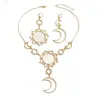 Xiyin Europeo y Americano Más Vendido Retro Dios del Sol y Diosa de la Luna Asimétrico Exagerado Set de Pendientes y Collar de Luna y Sol
