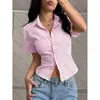 Camisa de Rayas Nueva de Verano 2026 para Mujer de Amazon Transfronterizo, Top Casual de Manga Corta Ajustado Versátil de Nicho