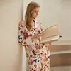 [Fert Dog] Pijama de Seda Helada Primavera y Verano para Mujer, Delgado, Fresco, Pijama de Seda Simulada, Conjunto de Ropa para el Hogar para Mujer