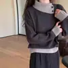 Suéter pulóver de estilo coreano con bloques de color irregulares y cuello camisero para mujer, otoño e invierno, casual y holgado, juvenil y suave