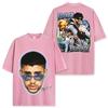 Camiseta de Manga Corta Estilo Retro Americano Transfronterizo con Estampado de Bad Bunny Suelta Resistente Cuello Redondo Sudadera con Capucha para Hombre