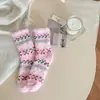 Nuevos Calcetines de Coral de Terciopelo sin Pelusa para Mujer Otoño e Invierno, Calcetines de Mujer de Terciopelo Medio Fair Isle, Calcetines Cálidos y Engrosados para Dormir en Casa